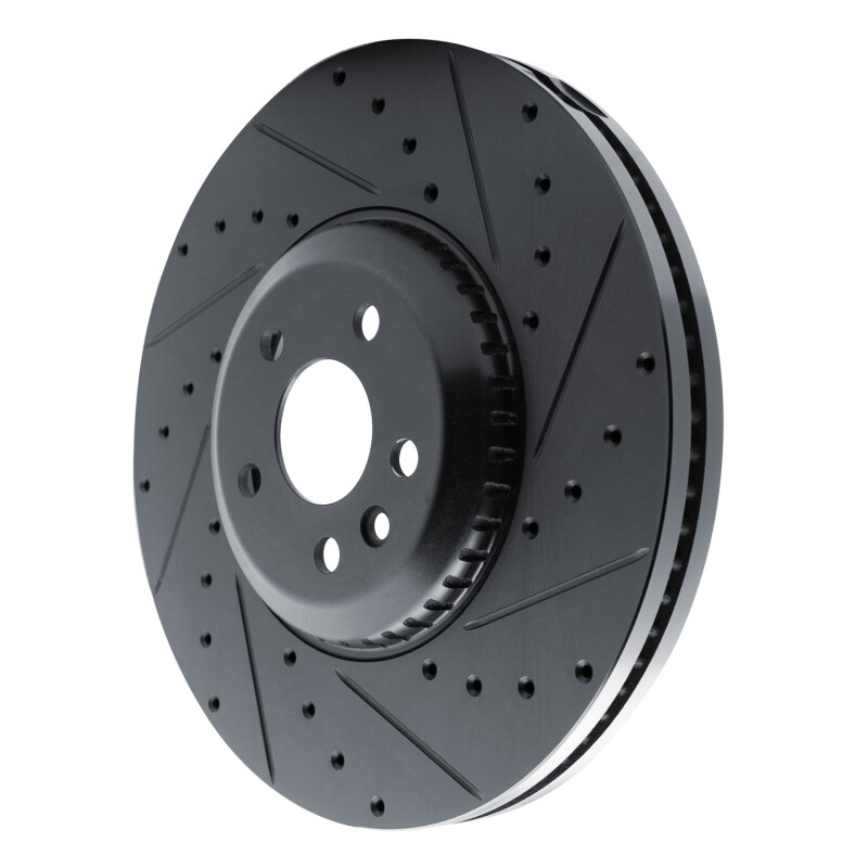 Jaguar E-Pace Brake Rotor (1) - Front Right - R1 Concepts - Drilled & Slotted - Black - `20-`25